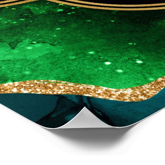 青と緑のピーコックアゲート誕生日へようこそ ポスター (角)