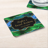 青と緑のピーコックアゲートSweet sixteen スクエアペーパーコースター (アングル)