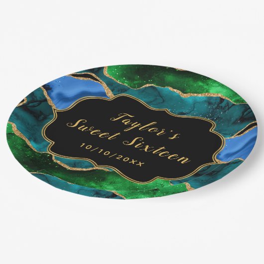 青と緑のピーコックアゲートSweet sixteen ペーパープレート (アングル)