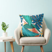 青と緑のファーンモダンリーフのパタコンテンポラリーーン クッション (椅子)