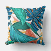 青と緑のファーンモダンリーフのパタコンテンポラリーーン クッション (正面)