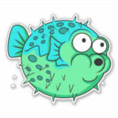 青と緑のフグの大きな目 シール (正面)