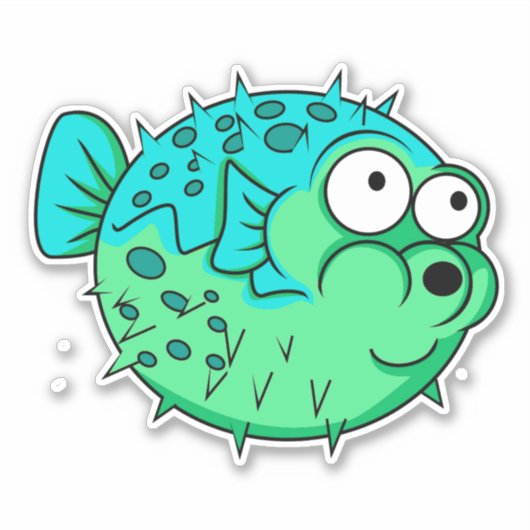 青と緑のフグの大きな目 シール (正面)