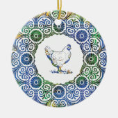 青と緑のフリリーチキン セラミックオーナメント (正面)