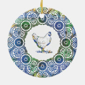 青と緑のフリリーチキン セラミックオーナメント (裏面)