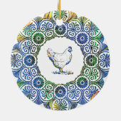 青と緑のフリリーチキン セラミックオーナメント (裏面)