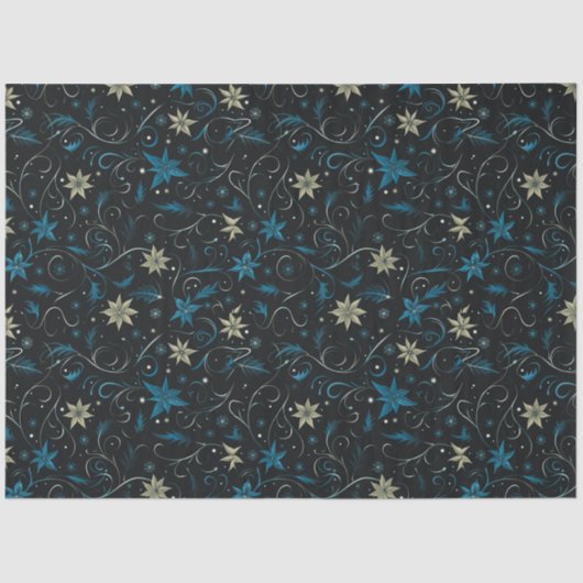 青と緑のフローラとつる植物クリスマス 薄葉紙 (正面)