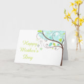 青と緑のフローラの鳥の母の日 カード (黄色い花)