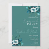 青と緑のフローラダークグリーン婚約パーティ 招待状 (正面)