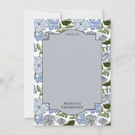 青と緑のフローラブロックプリントボーイ誕生日 サンキューカード