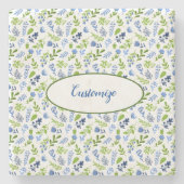 青と緑のフローラプリントストーンコースター ストーンコースター (正面)