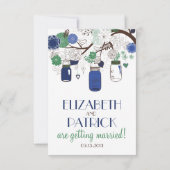 青と緑のフローラメイソンJars RSVPの結婚カード 出欠カード (裏面)