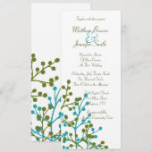 青と緑のフローラロング結婚式招待状 招待状 (正面/裏面)