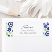 青と緑のフローラ差出人住所ラベル ラベル (インサイチュ)