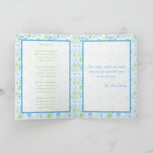 青と緑のフローラ記念カード(写真付き) 案内状 (内部)