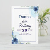 青と緑のフローラ60番目の誕生日招待状 招待状 (スタンド正面)