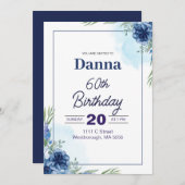 青と緑のフローラ60番目の誕生日招待状 招待状 (正面/裏面)