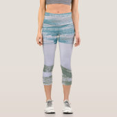 青と緑のブラシストローク カプリレギンス (正面)