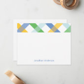 青と緑のプレッピーなチェック柄のオリジナル名入れグリーティングカード ノートカード (正面/裏面インサイチュ)