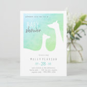 青と緑のベビーキリン赤ちゃんシャワー招待状 招待状 (スタンド正面)