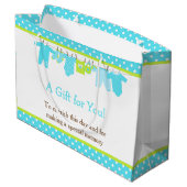 青と緑のベビーライン赤ちゃんシャワーポスター ラージペーパーバッグ (裏面アングル)