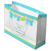 青と緑のベビーライン赤ちゃんシャワーポスター ラージペーパーバッグ (正面アングル)