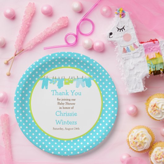 青と緑のベビーライン赤ちゃんシャワー ペーパープレート (パーティー)