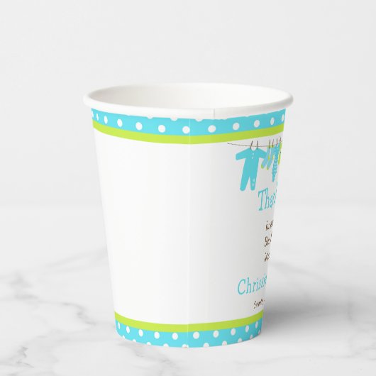 青と緑のベビーライン赤ちゃんシャワー 紙コップ (右)