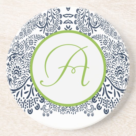 青と緑のペイズリーラブバード コースター (正面)