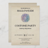 青と緑のペンタグラムヴィンテージハロウィーン 招待状 (正面/裏面)