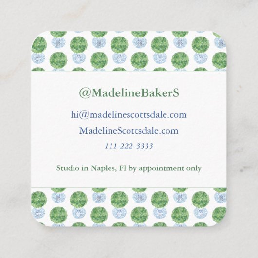 青と緑のボクエレガントウッドのコンサルタントの呼び出し スクエア名刺 (裏面)