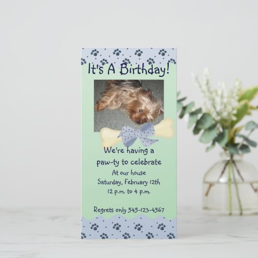 青と緑のポープリント誕生日招待状 (スタンド正面)