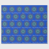 青と緑のマンダラのパーソナライズ名 ラッピングペーパー (フラット)