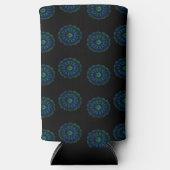 青と緑のマンダラパターン黒 スリム缶クーラー (正面)