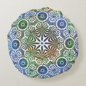 青と緑のマンダラ丸い枕 ラウンドクッション (裏面)