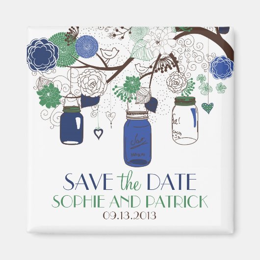 青と緑のメイスンジャーズは日付マグネットを保存 マグネット (正面)