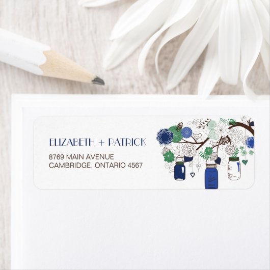 青と緑のメイスン結婚ズ・ジャース住所 シール (インサイチュ)