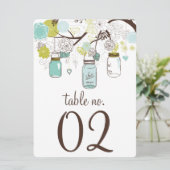 青と緑のメイソンジャー テーブルナンバーカード 招待状 (スタンド正面)