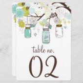 青と緑のメイソンジャー テーブルナンバー カード (正面/裏面)