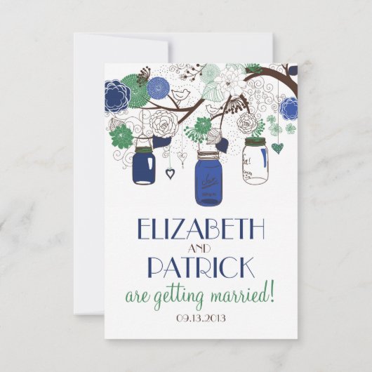 青と緑のメイソンジャー 出席お願い ウェディング招待状 出欠カード (裏面)