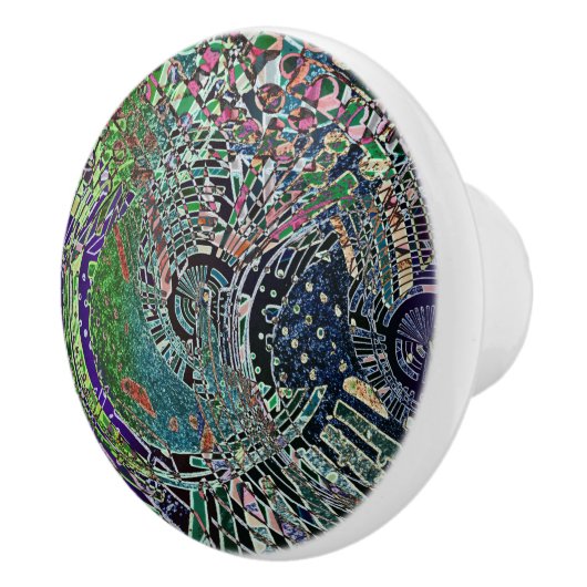 青と緑のモザイクコンテンポラリー抽象芸術アート  セラミックノブ (右)