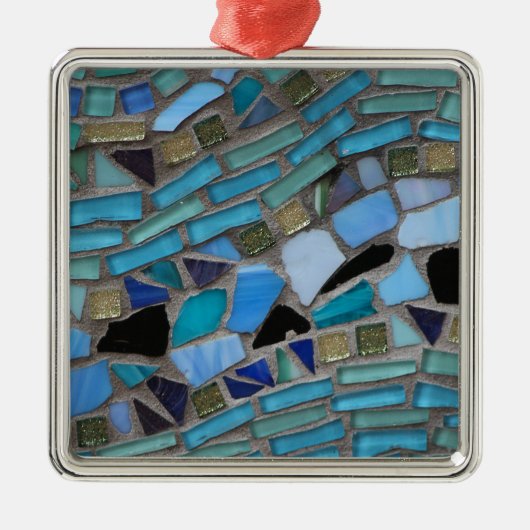 青と緑のモザイクタイル メタルオーナメント (正面)