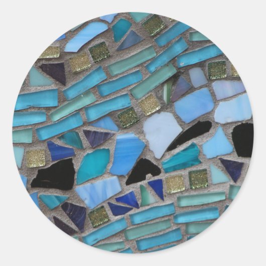青と緑のモザイクタイル ラウンドシール (正面)
