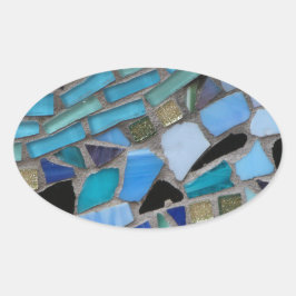 青と緑のモザイクタイル 楕円形シール