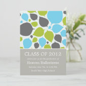 青と緑のモダン葉卒業発表 招待状 (スタンド正面)