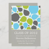 青と緑のモダン葉卒業発表 招待状 (正面/裏面)