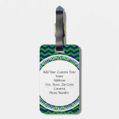 青と緑のモノグラム山形パーソナライズされた ラゲッジタグ (裏面縦)