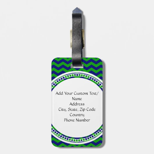 青と緑のモノグラム山形パーソナライズされた ラゲッジタグ (裏面縦)