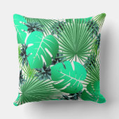 青と緑のヤシの熱帯性葉の クッション (裏面)