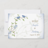 青と緑のラブバードのウェディング 出欠確認返信カード 出欠カード (裏面)